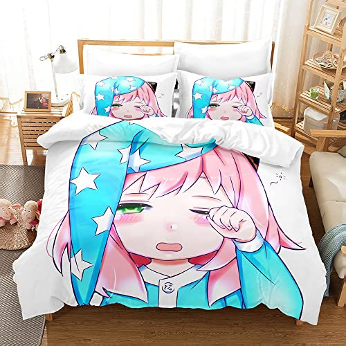 Ste-X Bettbezug Für Teenager Und Erwachsene SPY×Family Bettwäscheset Mit 2 Kissenbezügen Bettbezugset Mit Reißverschluss (135x200cm,Anya 01)