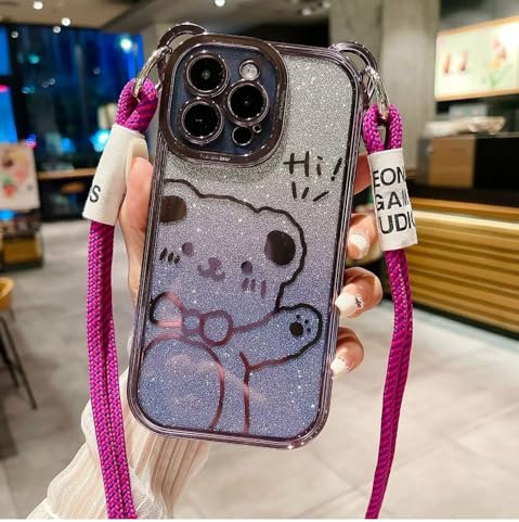 xinyunew Handykette kompatibel mit iPhone XR 6,1 Zoll, Necklace Hülle mit Bands Handyhülle für zum Umhängen, Transparent Case mit Handykordel,Stoßfeste Schutzhülle zum Umhängen Kordel,golden