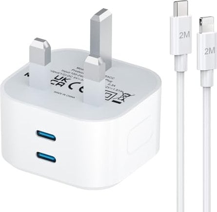 USB C Charger for iPhone, 20W USB C PD Fast Charging Plug and 1M Cable for iPhone Apple 14/14 Pro/14 Pro Max/13/12/11/X/XS/XR/8/7SE 2020, Type C Dual PD 3.0 UK with USB C to Lightning Lead 1M