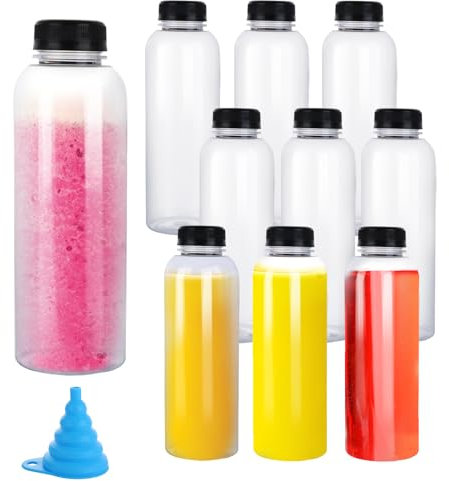 YOUNTHYE 20Pack Juice Bottles, 16OZ/500ML Plastic Bottles with Lids and Funnel, Empty Smoothie Bottle Reusable Juicing Bottle for Storing Homemade Beverages, Milk, Water