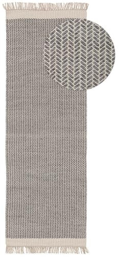 benuta Pure Wollteppich Kim - Grau 70x200 cm - Baumwolle,Wolle - Läufer & im Style: Ikat, Hygge & Cozy, Minimalistisch - Pflegeleicht für Wohnzimmer Schlafzimmer Flur Terrasse Balkon