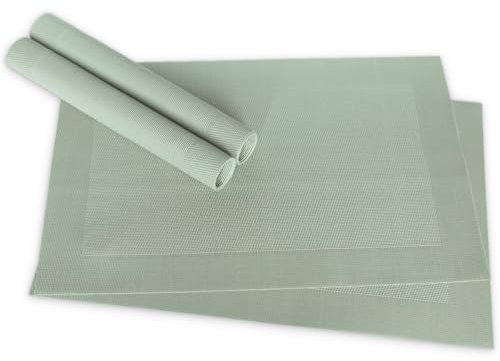 Moderne Tischsets in Pastell-grün im 4er Set - Abwaschbare Platzsets als rechteckige Tischuntersetzer - Gewebtes Platzdeckchen als Tischunterlage für Esstisch Wohnzimmer Tisch-Deko