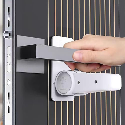 Oruiiju 4 pièces Verrou de levier de porte à l'épreuve des enfants,Serrures de Sécurité pour Enfants-utilisant un adhésif 3M-Aucun Outil ou Perceuse Nécessaire(Blanc)