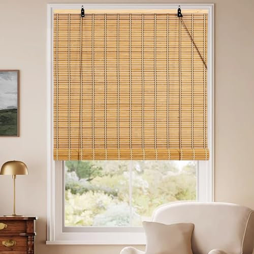 Store en Bambou Stores Enrouleurs en Bambou Stores À Rouleaux Romains Store Occultant en Bambou Exterieur, Respirant/Filtre de lumière, pour Jardin/Balcon-Couleur carboniséE Type B-40l x 40L cm