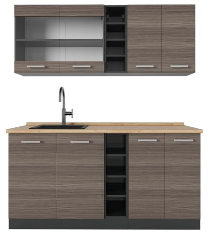 Vicco Singleküche R-Line, Edelgrau/Anthrazit, 160 cm ohne Arbeitsplatte