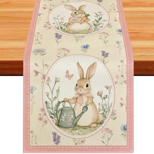 Tischläufer Ostern, Tischdecke Ostern Hase, 33 x 183 cm Oster Tischläufer Deko, Tischdecke Osterns, Frühlingshafte Küchentischdeko für die Osterparty Dekoration/B