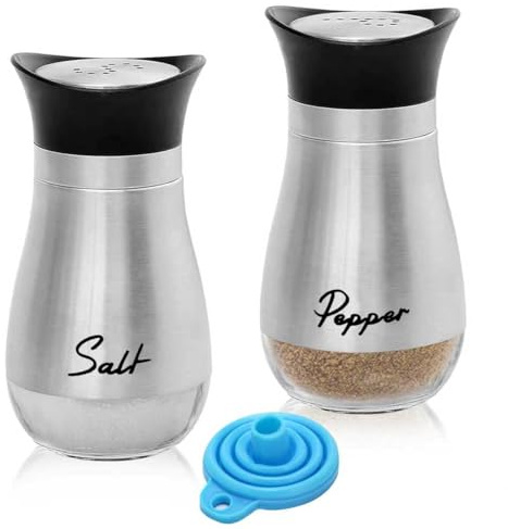 Yeqqzq Pack of 2 Salt and Pepper Pots Salt and Pepper Shaker, Salt and Pepper Pots Salt Dispenser for Kitchen, BBQ, Camping, Restaurant, Dining Table (Silver)