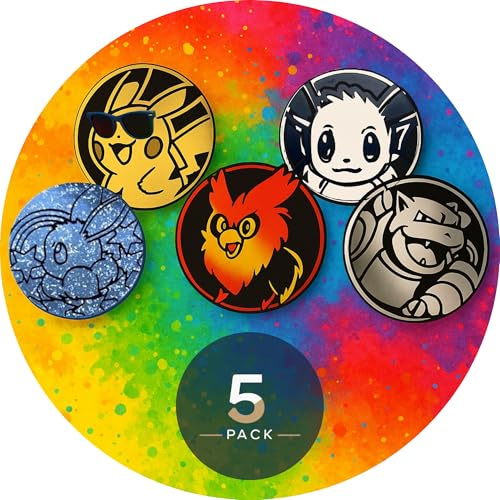 5X Pokemon Coins/Münzen/Chips – zufällig ausgewählt, alle unterschiedlich Motive – geeignet für Pokemon Kartenspiel & offizielles TCG Zubehör