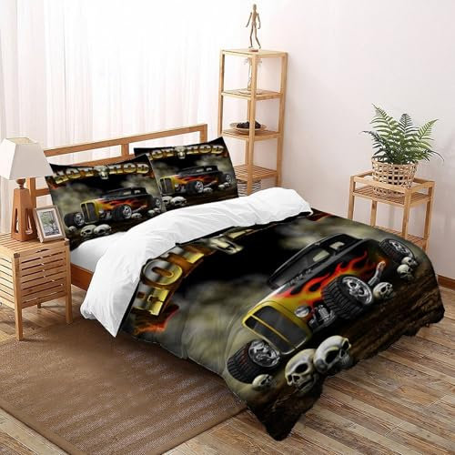 SOJFGSNAJ Schwarzer LKW Bettwäsche Damen Kinder Mädchen Wendebettwäsche Für Einzelbett - Bettbezug -Bettdeckenbezug Set Mit Reißverschluss Double（200x200cm）