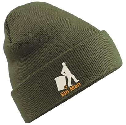Custom Embroidered Beanie Cap with Bin Man Logo, Workwear Uniform with Text, Unisex Beanie