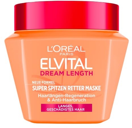 L'Oréal Paris Elvital Dream Length Super Spitzen Retter Maske, Neue Formel, Haarkur gegen Spliss ab der 1. Anwendung, mit Rizinusöl, reduziert Haarbruch, regeneriert geschädigte Haarlängen, 1x300ml