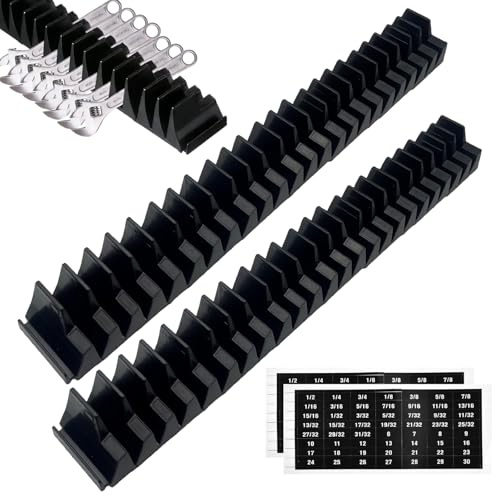 Dengthrive Spanner Organiser: 2 PCS Spanner Holder Magnetic Tool Holder for 46 Wrenches with Size Label Stickers Rack Toolbox Widget for Tool Box Storage