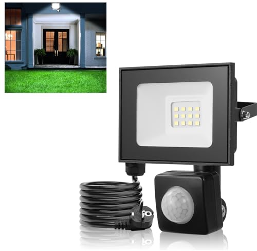 Bellanny 10W LED Strahler mit Bewegungsmelder Außen, 1000LM 6500K Kaltweiß Superhell Fluter Scheinwerfer Wandstrahler | IP66 Wasserdicht Aussenlampe Wandleuchte Innen für Garten Hof Garage Veranda