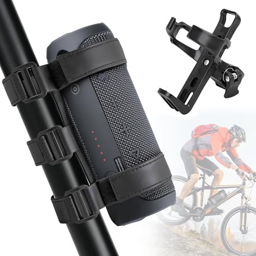 Portable Speaker Mount, with Speaker Water Bottles Mount Adjustable, 2 Pcs | Water Proof, Velcro Fastening Strap, for J.B.L. Flip Series, Speaker Holder for Mountain MTB Race and Folding Bikes