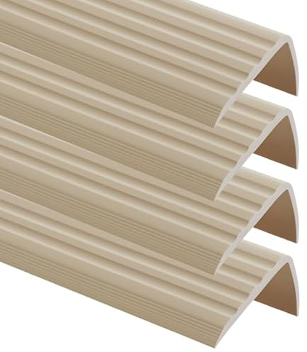 Lot de 4 Nez de marche en PVC autoadhésif antidérapant 41x25mm 100cm Beige | Protection de bord de marche autocollante, profilé d'angle antidérapant d'escalier, bande de bordure, pose sans perçage
