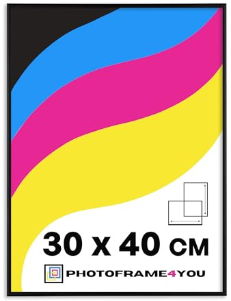Photoframe4you - Marco 30x40 cm Aluminio con cristal acrílico - Negro | Para posters, fotos, puzzles y diplomas, perfil de aluminio fino para estilo galería y pared de fotos, modelo Tacoma