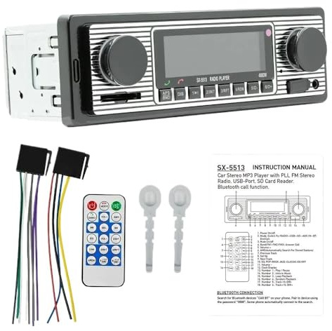 Autoradio Bluetooth Vintage con doppia manopola, lettore MP3, sintonizzatore FM, stereo USB AUX, ricevitore for auto d'epoca, altoparlante, accessori