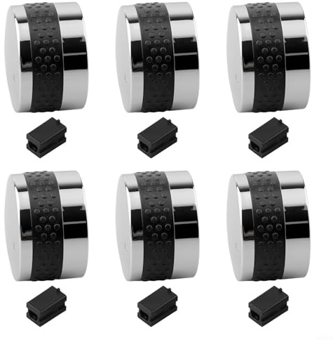 Premium Gasgrill Bedienknöpfe Ersatz für BBQ Grills mit D-förmigem Ventilstift Chrom Kunststoff Rutschfester Griff Inklusive Adapter Verschiedene Sets Verfügbar(6pcs)