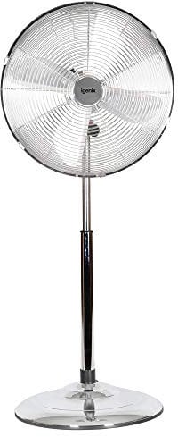 Igenix DF1660 16” Retro Chrome Pedestal Fan – 3 Speed Settings, Quiet, Oscillating, Cooling, Adjustable Height – Ideal for Home & Office – All-Metal Design