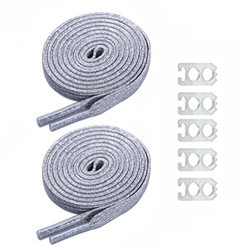 DD Lacci Scarpe Elastici, Piatto Stringhe Elastiche per Scarpe Bambini Adulti, Glitter Lacci Elastici per Sneakers Trainers Stivali Casual/Sport/Hiking Shoes (Argento)