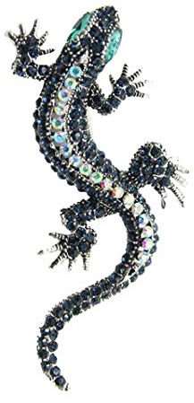 Premium Quality Womens AntiqueRhinestones Vintage Gothic Gecko Eidechse Lange Brosche blauCarry Stone
