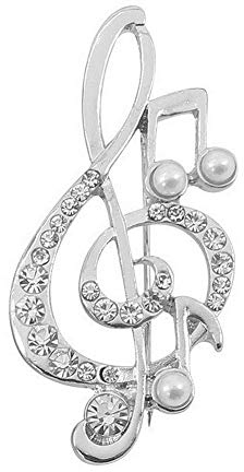 Unbekannt Brosche mit Schlüsselanhänger, versilbert, mit Perlmuttperlen, Musik., Metall