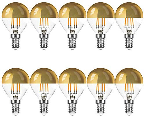 NCC-Licht 10 x LED Filament Tropfen 4W fast 40W E14 Kopfspiegel gold Kugel extra warmweiß 2200K KVG