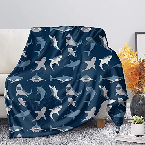 Woisttop Decke mit Haifisch-Aufdruck, für Damen, Herren, Erwachsene, weich, warm, gemütlich, Sofa, TV, Überwurf, Decke für Jungen, Mädchen, Kinder, Teenager, für Lounge, Couch, Zuhause, Schule, Büro,