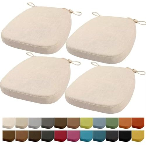 Orumrud 43x40x33CM(3CM Dicke) Stuhlkissen, Gartenstuhl Sitzkissen, Esszimmerstuhl Sitzkissen, waschbar, mit Reißverschluss, Riemen, rutschfestes Sitzkissen für Gartenstuhl (Beige Weiß 4 Stück)