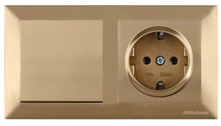 Mutlusan CANDELA Set: Lichtschalter/Ausschalter/Schalter und Steckdose mit Rahmen - Unterputz, Einbau - Gold, goldfarben, Messing, Bronze, Kupfer
