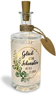 Yuweli Flaschenlicht Glück ist eine Schwester wie dich zu haben als Geschenk zum Geburtstag I Geschenke I LED Deko I Dekoflasche mit LED Beleuchtung