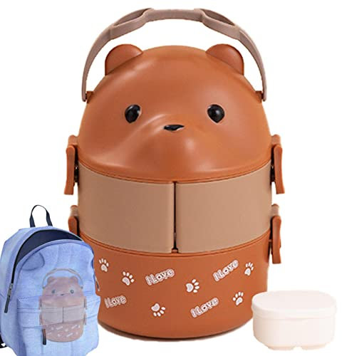 Thermo-Lunchbox für heiße Speisen, Eyeglass Bear Lunch Box Double Layer, Stapelbarer Isolierter Bento Food Container, Tragbare Snackbox, Warmer Lebensmittelbehälter Lear-au
