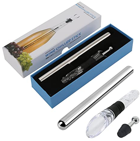 3 in 1Stainless Steel Icewine Stick, Decanter Leak Proof with Pourer Easy Use Wine Cooler Stainless Steel Gift,Gift Set for White Wine and Red Wine,Premium Bottle Cooler