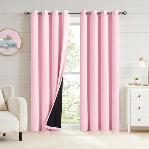 Beauoop Rosa Blickdicht Vorhänge für Wohnzimmer Einfarbig Verdunkelungsvorhänge Gardinen mit Ösen Thermogardine Lichtundurchlässig Dekoschal für Schlafzimmer 2er Set, 245 x 140 cm (H x B)