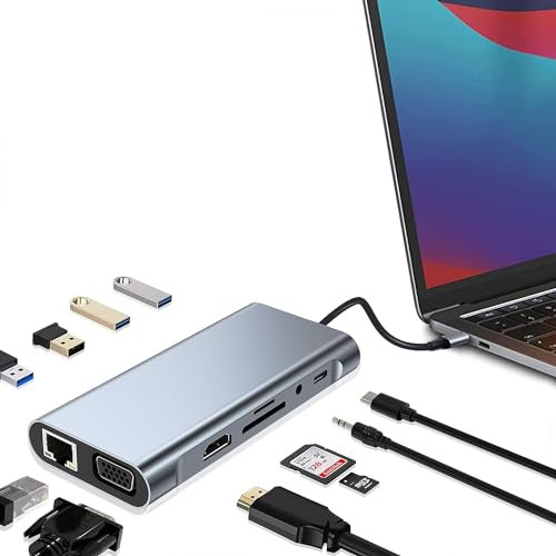 AFY USB C Hub Multiport Adapter11 in 1 Docking Station with 4K HDMI, VGA,1000 RJ45 Ethernet, PD Charging, USB 3.0/2.0, SD/TF Card, Universal Hub Compatible with Mac Book Dell Lenovo Surface Laptop