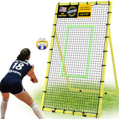 KuiBonu Verstellbares Volleyball-Rückprallnetz, 2,1 x 1,2 m, Volleyballnetz für den Hinterhof mit 5 Rückprallwinkeln, langlebiges und tragbares Volleyball-Trainingsgerät zur Verbesserung der