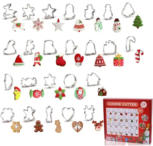 DELAIHUIL 24pcs Weihnachts-Ausstechformen,Weihnachtskeksform Aus Edelstahl,Weihnachten Ausstechformen,PläTzchenausstecher Weihnachten,Austecherformen Weihnachten,Christmas Cookie Cutter