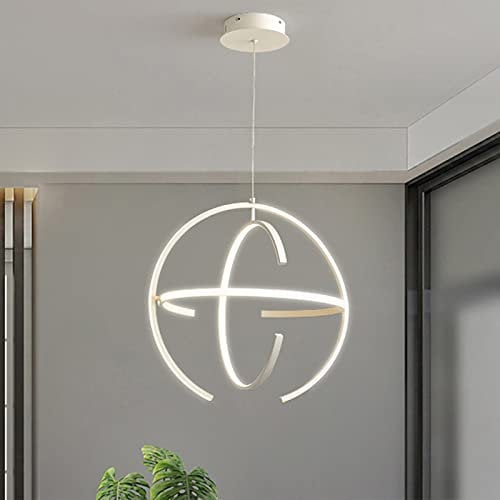 Modern LED Chandelier Pendant Light Fixture for Dining Kitchen Bedroom Living Room Dimmable Acrylic Hanging Light with 3 Rings Globe Design White 45x45cm