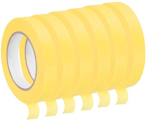 sourcing map Lot de 6 rouleaux de ruban de masquage jaune de 1,8 cm de large pour la maison, le bureau, les entrepreneurs commerciaux, peinture propre et anti-goutte