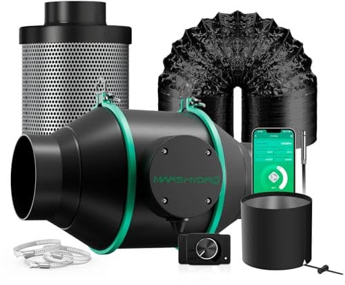 MARS HYDRO iFresh 4 Inch Smart Inline Duct Fan and Carbon Filter Combo with Speed Controller Hydroponics Grow Tent Ventilation Kit for Heating Cooling Booster, Grow Tents, Hydroponics