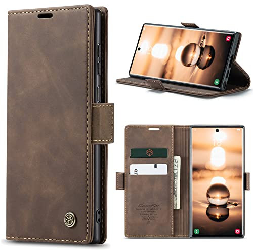Azororo Handyhülle für Samsung Galaxy S23 Ultra 5G Hülle Premium Lederhülle Flip Case Magnet Tascher Kartenfach Standfunktion Klapphülle Schutzhülle für Samsung Galaxy S23 Ultra, Kaffee