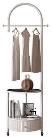 FUHAI-666 Portemanteau Chambre Porte-Manteau Table de Chevet Cintre Fer Art Mobile Multifonctionnel Sol-Debout Cintre Porte-Manteau sur Pied(Blanc)