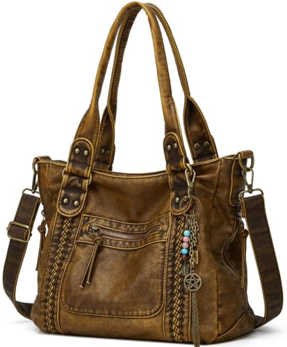 Worldlyda Große Umhängetasche für Damen, mehrere Taschen, Schultertaschen, weiches Vintage-veganes Leder, Geldbörsen, Handtaschen, Hobo-Tragetasche