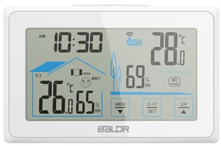 BALDR Wetterstation Funk mit Außensensor – Thermometer Innen Aussen mit Hygrometer Feuchtigkeit Digital – Raumthermometer mit Luftfeuchtigkeitsmesser - Luftqualität Messgerät mit feuchtigkeitsmesser