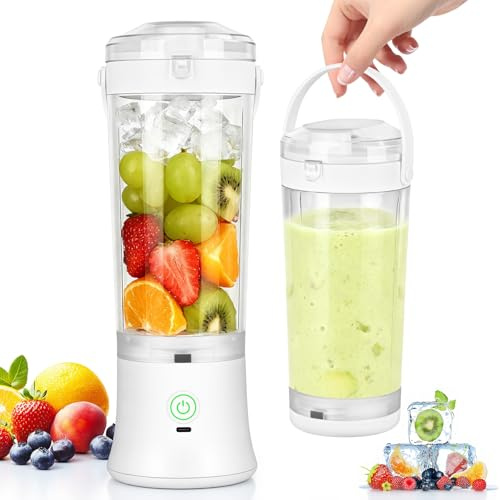 Birnetek Elektrischer Mixer Smoothie Maker, 600ml Tragbarer Mixbecher, 2 Mixmodi und 4000 mAh Portable Blender, Shakes mit 6 Klingen, 25 Tassen Saft Auspressen, für Shakes und Smoothies