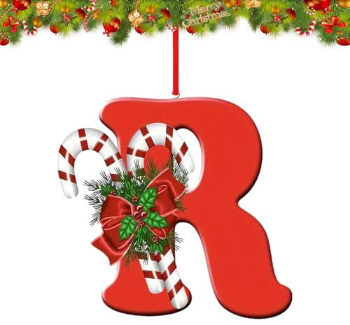 YUDANSI 26Letter Christmas Decorations, Personalised Christmas Ornaments(R) | Red DIY Hanging Christmas Tree Decorations, Candy Cane 26 Alphabet Pendants for Christmas Baubles, Xmas Home Decorations