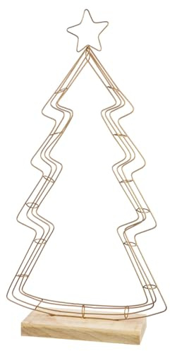GILDE Dekoobjekt Tanne aus Aluminium - goldfarben und naturfarben - Höhe 87cm x Breite 45cm - Tannenbaumform