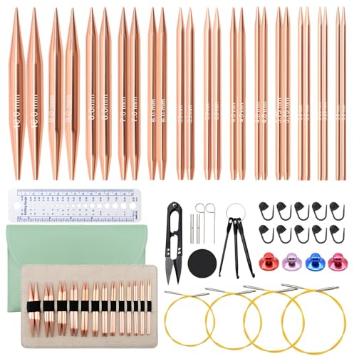 ZOCONE 13 Sizes Mental Circular Knitting Needles Set with Storage Bag Double Pointed Interchangeable Circular Knitting Needles for Yarn Short Circular-Knitting Needle with Cables