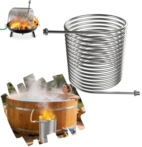Suusolny Pool Heizspirale aus Edelstahl, 14m Rohrlänge, 15 Umdrehungen, 1/2 Zoll Anschluss, Rostfreier Wärmetauscher für Holzofen, Stromlose Poolheizung für Gartenpool & Campingpool