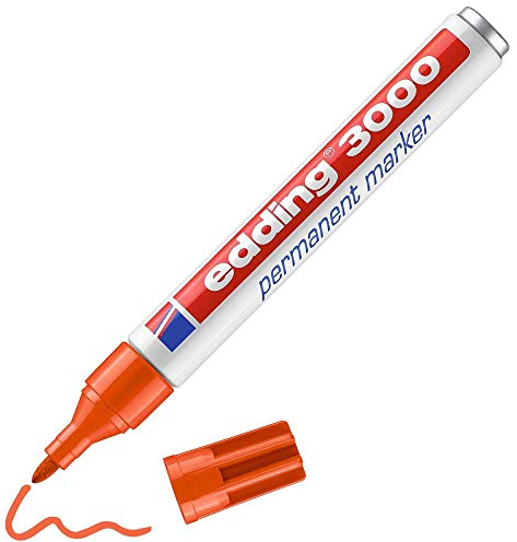 edding 3000 Permanentmarker - orange - 1 Stift - Rund-Spitze 1,5-3 mm - schnell trocknender Permanent Marker - wasserfest, wischfest - für Karton, Kunststoff, Holz, Metall - Universalmarker